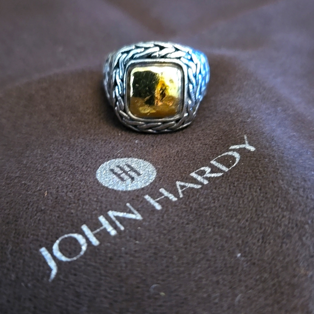 VINTAGE JOHN HARDY 22 KT YELLOW GOLD & 925 SILVER PALU HAMMERED COCKTAIL RING - Picture 14 of 16